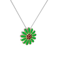 Papatya Kolye - Garnet 925 ayar rose altın kaplama gümüş kolye (Yeşil mineli, 40 cm beyaz altın rolo zincir) #2w1b33