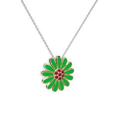 Papatya Kolye - Kök yakut 925 ayar rose altın kaplama gümüş kolye (Yeşil mineli, 40 cm beyaz altın rolo zincir) #2x743x