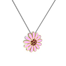 Papatya Kolye - Rodolit garnet 925 ayar altın kaplama gümüş kolye (Pembe mineli, 40 cm gümüş rolo zincir) #2yjrwy