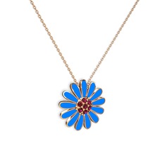 Papatya Kolye - Rodolit garnet 925 ayar rose altın kaplama gümüş kolye (Mavi mineli, 40 cm rose altın rolo zincir) #31kud4