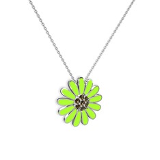 Dumanlı kuvars 925 ayar gümüş kolye (Neon yeşil mineli, 40 cm beyaz altın rolo zincir)