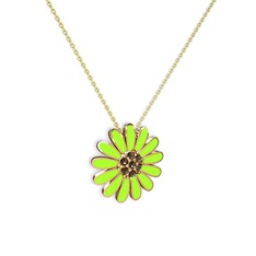 Papatya Kolye - Dumanlı kuvars 14 ayar rose altın kolye (Neon yeşil mineli, 40 cm altın rolo zincir) #3466ek