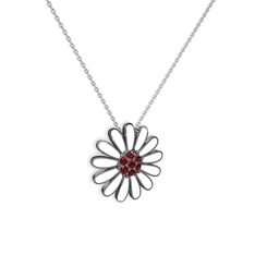 Papatya Kolye - Garnet 925 ayar siyah rodyum kaplama gümüş kolye (Beyaz mineli, 40 cm beyaz altın rolo zincir) #37dc5