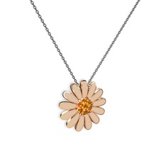 Sitrin 14 ayar rose altın kolye (Ekru mineli, 40 cm gümüş rolo zincir)