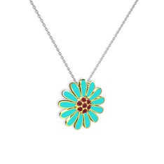 Papatya Kolye - Kök yakut 14 ayar altın kolye (Turkuaz mineli, 40 cm gümüş rolo zincir) #3f8f4q