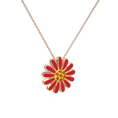 Papatya Kolye - Sitrin 925 ayar altın kaplama gümüş kolye (Kırmızı mineli, 40 cm rose altın rolo zincir) #3m6wgv