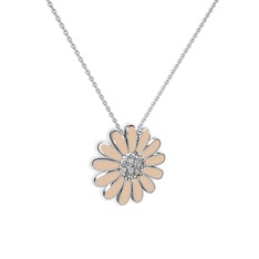 Papatya Kolye - Swarovski 8 ayar beyaz altın kolye (Ekru mineli, 40 cm beyaz altın rolo zincir) #3xqq7t