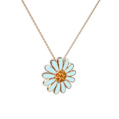 Papatya Kolye - Sitrin 18 ayar rose altın kolye (Pastel mavi mineli, 40 cm gümüş rolo zincir) #3y93c4