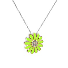 Papatya Kolye - Beyaz zirkon 18 ayar rose altın kolye (Neon yeşil mineli, 40 cm gümüş rolo zincir) #3zkm4d
