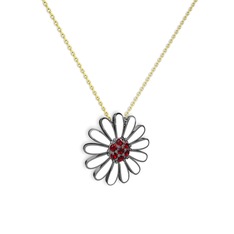 Papatya Kolye - Garnet 925 ayar siyah rodyum kaplama gümüş kolye (Beyaz mineli, 40 cm altın rolo zincir) #40pgqr