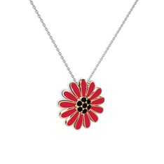 Siyah zirkon 8 ayar rose altın kolye (Kırmızı mineli, 40 cm beyaz altın rolo zincir)