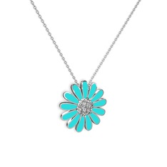 Papatya Kolye - Swarovski 925 ayar gümüş kolye (Turkuaz mineli, 40 cm beyaz altın rolo zincir) #4awqco