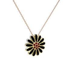 Papatya Kolye - Garnet 8 ayar altın kolye (Siyah mineli, 40 cm rose altın rolo zincir) #4ckbi2