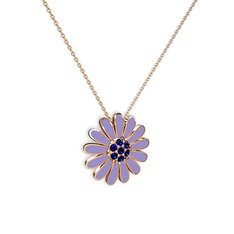 Papatya Kolye - Lab safir 14 ayar rose altın kolye (Menekşe mineli, 40 cm rose altın rolo zincir) #4cx5rm