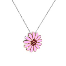 Papatya Kolye - Rodolit garnet 18 ayar rose altın kolye (Pembe mineli, 40 cm beyaz altın rolo zincir) #4e5yaa