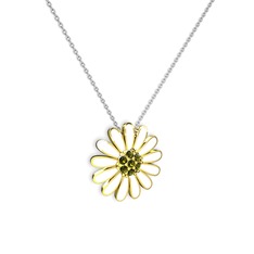 Papatya Kolye - Peridot 18 ayar altın kolye (Beyaz mineli, 40 cm beyaz altın rolo zincir) #4ly3s0