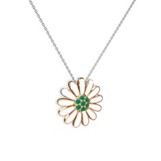Kök zümrüt 18 ayar rose altın kolye (Beyaz mineli, 40 cm gümüş rolo zincir)