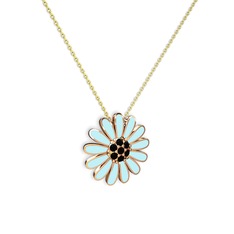 Papatya Kolye - Siyah zirkon 14 ayar rose altın kolye (Pastel mavi mineli, 40 cm altın rolo zincir) #4yzuz9