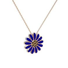 Papatya Kolye - Dumanlı kuvars 18 ayar rose altın kolye (Lacivert mineli, 40 cm rose altın rolo zincir) #51238u