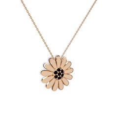 Papatya Kolye - Siyah zirkon 18 ayar rose altın kolye (Ekru mineli, 40 cm rose altın rolo zincir) #55nry3