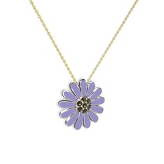 Papatya Kolye - Dumanlı kuvars 14 ayar beyaz altın kolye (Menekşe mineli, 40 cm gümüş rolo zincir) #5959tw