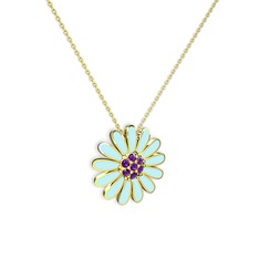 Papatya Kolye - Ametist 18 ayar altın kolye (Pastel mavi mineli, 40 cm altın rolo zincir) #5a5dc2