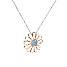 Akuamarin 8 ayar rose altın kolye (Beyaz mineli, 40 cm beyaz altın rolo zincir)