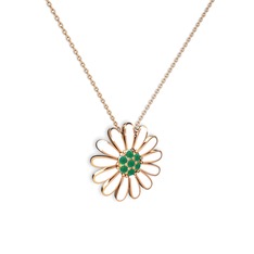 Papatya Kolye - Kök zümrüt 8 ayar rose altın kolye (Beyaz mineli, 40 cm rose altın rolo zincir) #5bywbw