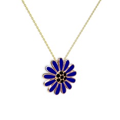 Siyah zirkon 8 ayar rose altın kolye (Lacivert mineli, 40 cm gümüş rolo zincir)