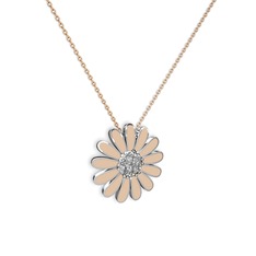 Papatya Kolye - Beyaz zirkon 925 ayar gümüş kolye (Ekru mineli, 40 cm rose altın rolo zincir) #5c6hof