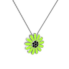 Papatya Kolye - Siyah zirkon 18 ayar beyaz altın kolye (Neon yeşil mineli, 40 cm gümüş rolo zincir) #5c9vdj