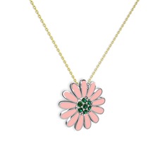 Papatya Kolye - Yeşil kuvars 8 ayar beyaz altın kolye (Pastel pembe mineli, 40 cm altın rolo zincir) #5gywrc