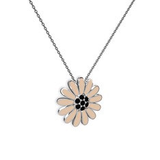 Papatya Kolye - Siyah zirkon 8 ayar beyaz altın kolye (Ekru mineli, 40 cm gümüş rolo zincir) #5jgkws