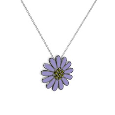 Peridot 925 ayar siyah rodyum kaplama gümüş kolye (Menekşe mineli, 40 cm beyaz altın rolo zincir)