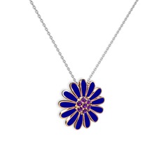 Papatya Kolye - Ametist 925 ayar rose altın kaplama gümüş kolye (Lacivert mineli, 40 cm beyaz altın rolo zincir) #5mpi44