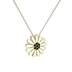 Siyah zirkon 8 ayar altın kolye (Beyaz mineli, 40 cm rose altın rolo zincir)