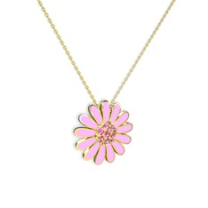 Papatya Kolye - Pembe kuvars 8 ayar altın kolye (Pembe mineli, 40 cm altın rolo zincir) #5uf7xy