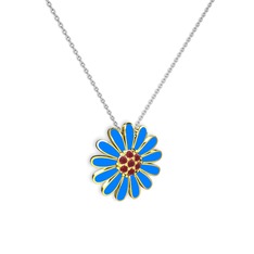 Papatya Kolye - Kök yakut 18 ayar altın kolye (Mavi mineli, 40 cm beyaz altın rolo zincir) #5xbyo