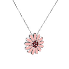 Papatya Kolye - Garnet 14 ayar beyaz altın kolye (Pastel pembe mineli, 40 cm gümüş rolo zincir) #5xlhp0