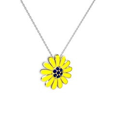 Papatya Kolye - Lab safir 14 ayar altın kolye (Sarı mineli, 40 cm beyaz altın rolo zincir) #5zovyr