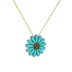 Papatya Kolye - Peridot 925 ayar siyah rodyum kaplama gümüş kolye (Turkuaz mineli, 40 cm gümüş rolo zincir) #62f0ds