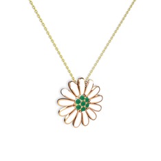Papatya Kolye - Kök zümrüt 8 ayar rose altın kolye (Beyaz mineli, 40 cm gümüş rolo zincir) #67hcg1