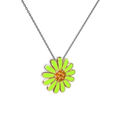 Sitrin 18 ayar rose altın kolye (Neon yeşil mineli, 40 cm gümüş rolo zincir)