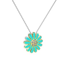 Papatya Kolye - Swarovski 14 ayar altın kolye (Turkuaz mineli, 40 cm beyaz altın rolo zincir) #6ey3nd