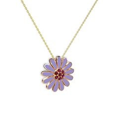 Rodolit garnet 14 ayar rose altın kolye (Menekşe mineli, 40 cm gümüş rolo zincir)