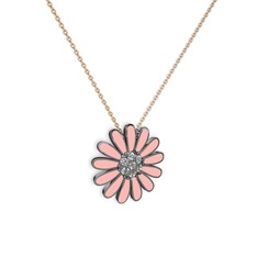 Papatya Kolye - Swarovski 925 ayar siyah rodyum kaplama gümüş kolye (Pastel pembe mineli, 40 cm rose altın rolo zincir) #6jp5z0