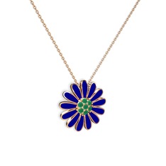 Papatya Kolye - Kök zümrüt 925 ayar rose altın kaplama gümüş kolye (Lacivert mineli, 40 cm gümüş rolo zincir) #6o50pg