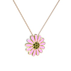 Papatya Kolye - Peridot 14 ayar altın kolye (Pembe mineli, 40 cm rose altın rolo zincir) #6qshgc