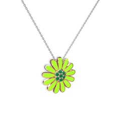 Papatya Kolye - Kök zümrüt 14 ayar rose altın kolye (Neon yeşil mineli, 40 cm beyaz altın rolo zincir) #6t9y3r