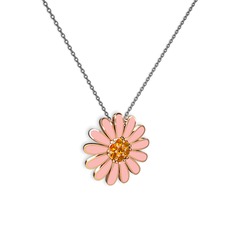 Sitrin 14 ayar rose altın kolye (Pastel pembe mineli, 40 cm gümüş rolo zincir)